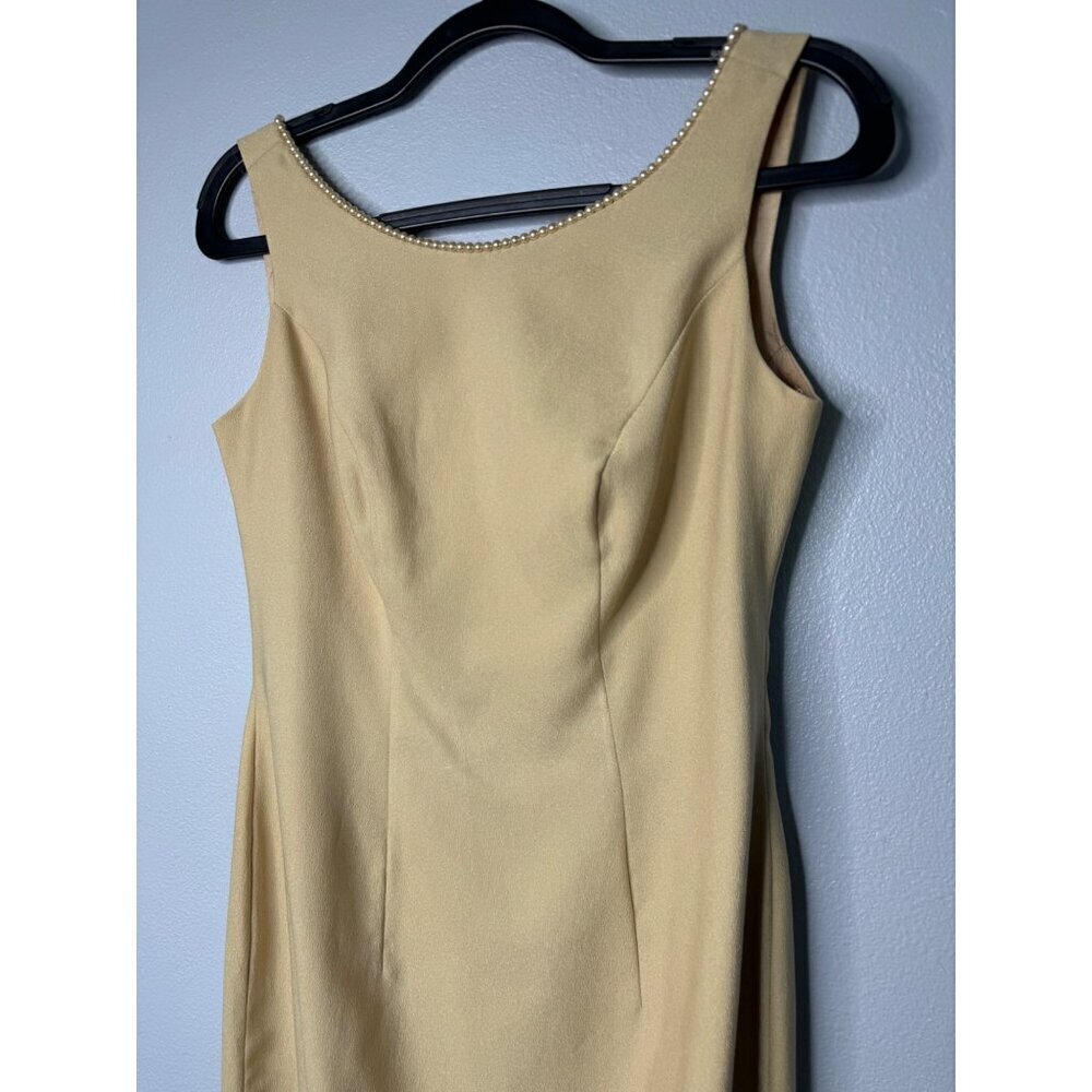 Watters & Watters Long Maxi Evening Wedding Sleeveless Gown Dress 6 Gold Pearls - Picture 12 of 15